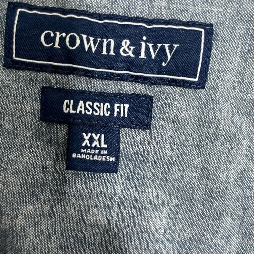 Crown & Ivy Linen Blend Chambray Short Sleeve Button Down Shirt XXL